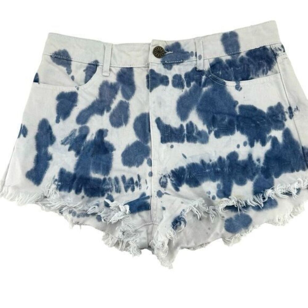 Mumu Houston Shorts Indigo Tie Dye High Waist Blue/White Boho Women's Size 30‎